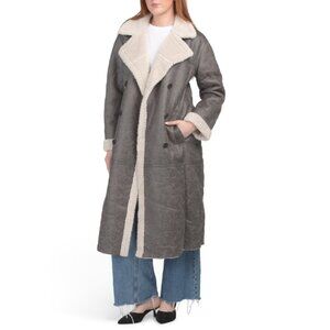 AVEC LES FILLES Grey Vintage Wash Faux Shearling Coat